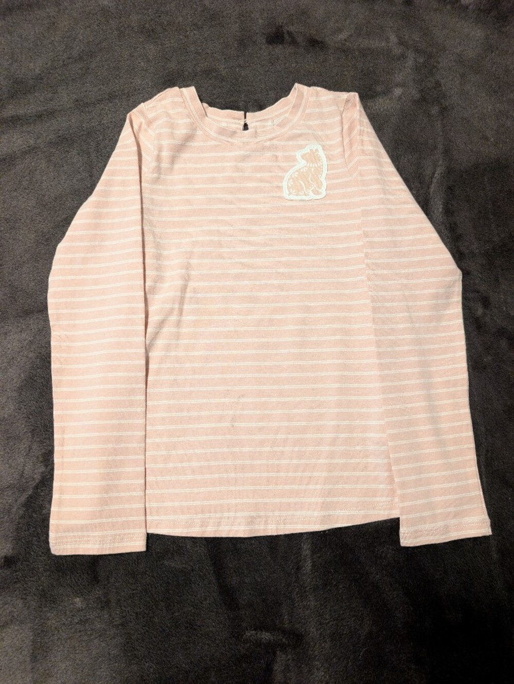 Tahari Light Pink Striped Long Sleeve Tee with Bunny Applique